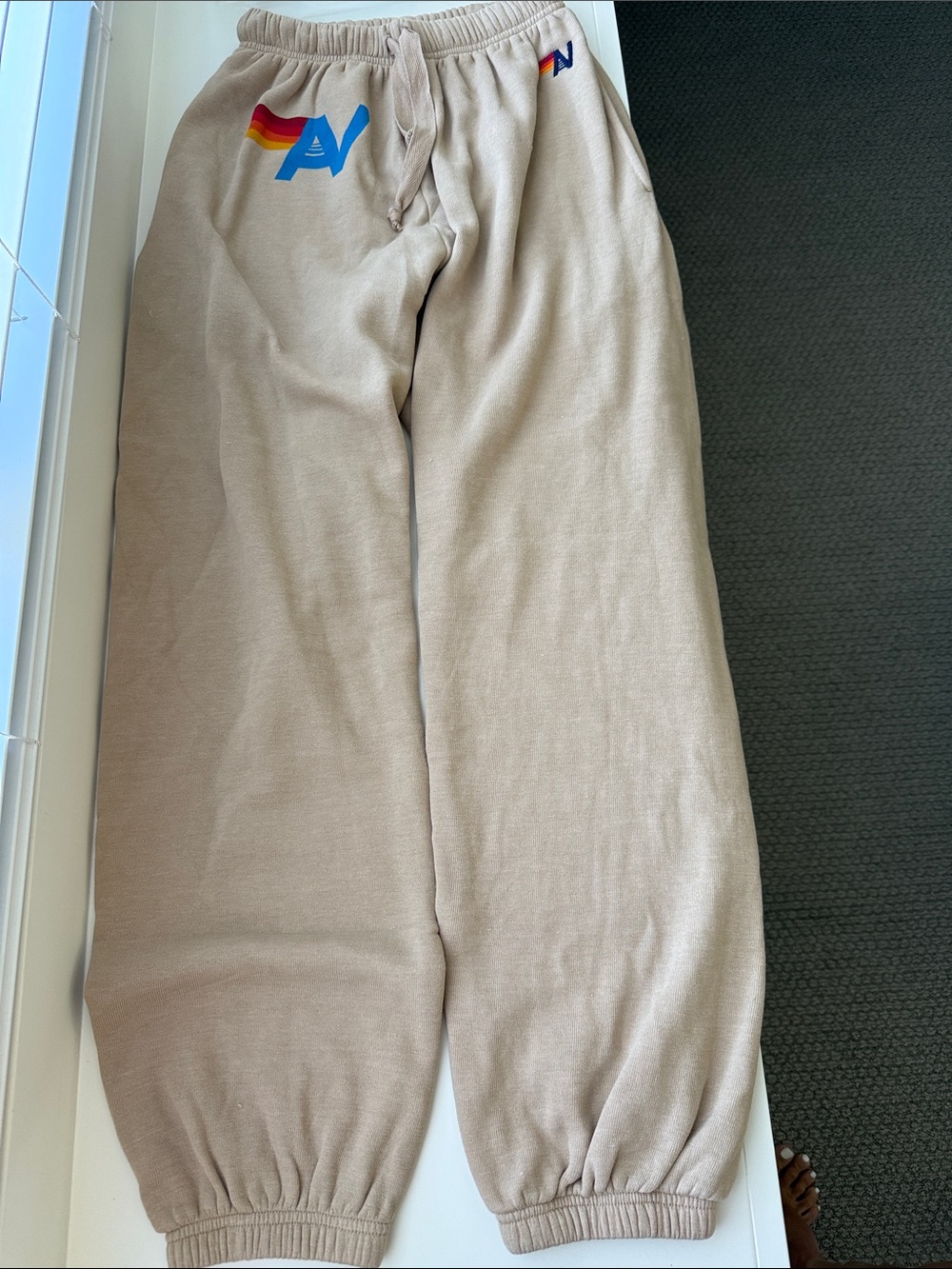 Aviator nation Neutral Beige Sweatpants with Colorful Logo